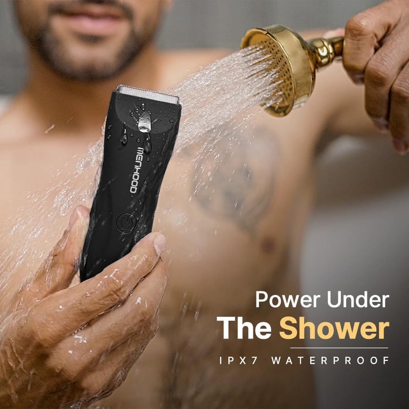 MENHOOD Balls and Body Grooming Trimmer 1.0 Pro for Men, IPX7 Waterproof, Wireless Charging with Type C Support & 150 Min Runtime, 4000K LED Light, Ceramic Blades for Below the Belt Grooming (Black) - Image 3
