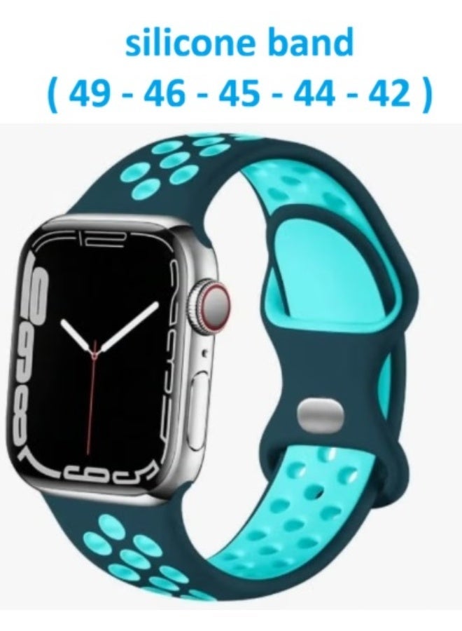 سوار رياضي سيليكون جيد التهوية متوافق مع سوار ساعة ابل 42 ملم 44 ملم 45 ملم 46 ملم 49 ملم ( كحلي / لبني ) - Image 1