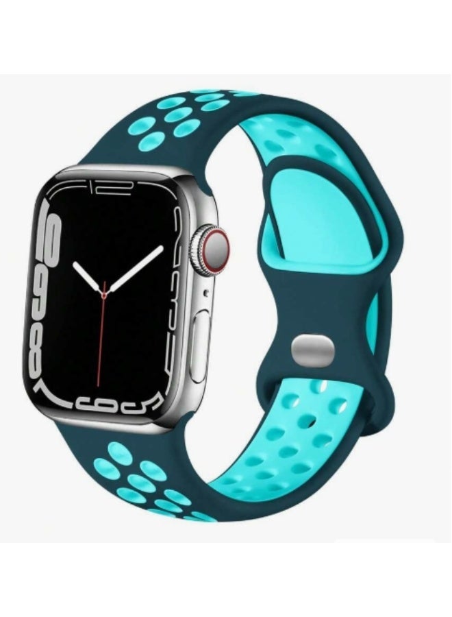 سوار رياضي سيليكون جيد التهوية متوافق مع سوار ساعة ابل 42 ملم 44 ملم 45 ملم 46 ملم 49 ملم ( كحلي / لبني ) - Image 2