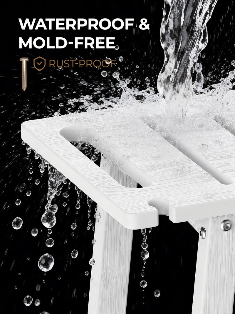 ONSGLM Shower Bench Seat, Non-Slip Shower Benches for Inside Shower to Sit on, HDPE Waterproof Shower Stool for Shaving Legs, Shower Chair with Adjustable Feet for Bathroom, Indoor/Outdoor Use, White - Image 4