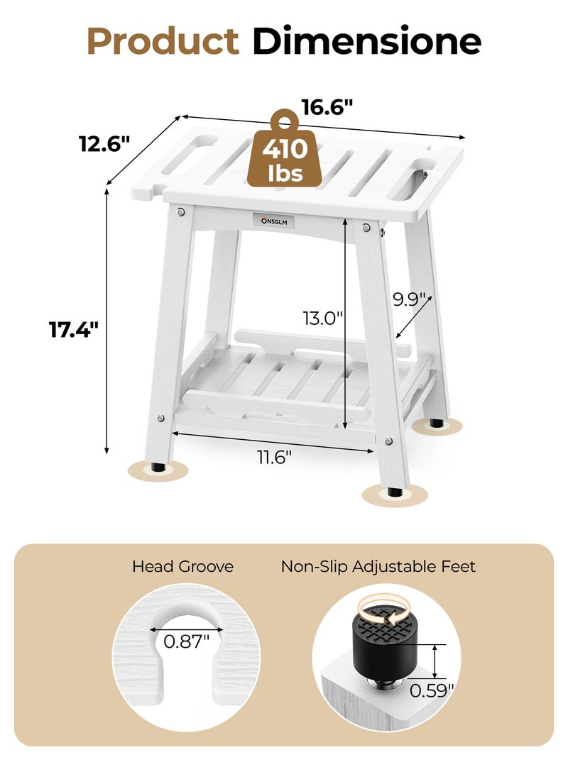 ONSGLM Shower Bench Seat, Non-Slip Shower Benches for Inside Shower to Sit on, HDPE Waterproof Shower Stool for Shaving Legs, Shower Chair with Adjustable Feet for Bathroom, Indoor/Outdoor Use, White - Image 3