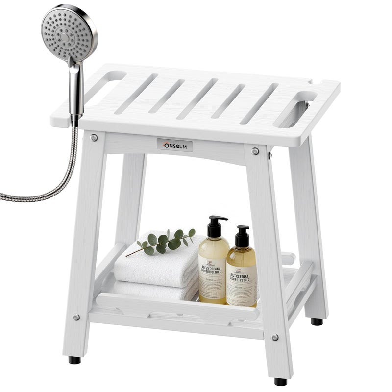ONSGLM Shower Bench Seat, Non-Slip Shower Benches for Inside Shower to Sit on, HDPE Waterproof Shower Stool for Shaving Legs, Shower Chair with Adjustable Feet for Bathroom, Indoor/Outdoor Use, White - Image 1