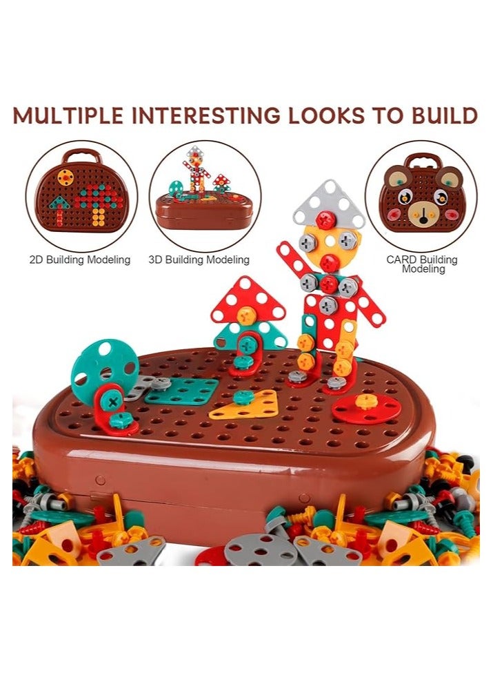 Magic Montessori Screw and Drill Puzzle Toy Set,Kids Screwdriver Toy Set,204Pcs Educational Construction Building kit,2D/3D Creativity Tool Educational Toys Gift for Age 3-12 Years Old Boys Girls(Brown Bear) - Image 2