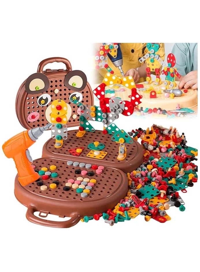 Magic Montessori Screw and Drill Puzzle Toy Set,Kids Screwdriver Toy Set,204Pcs Educational Construction Building kit,2D/3D Creativity Tool Educational Toys Gift for Age 3-12 Years Old Boys Girls(Brown Bear) - Image 3