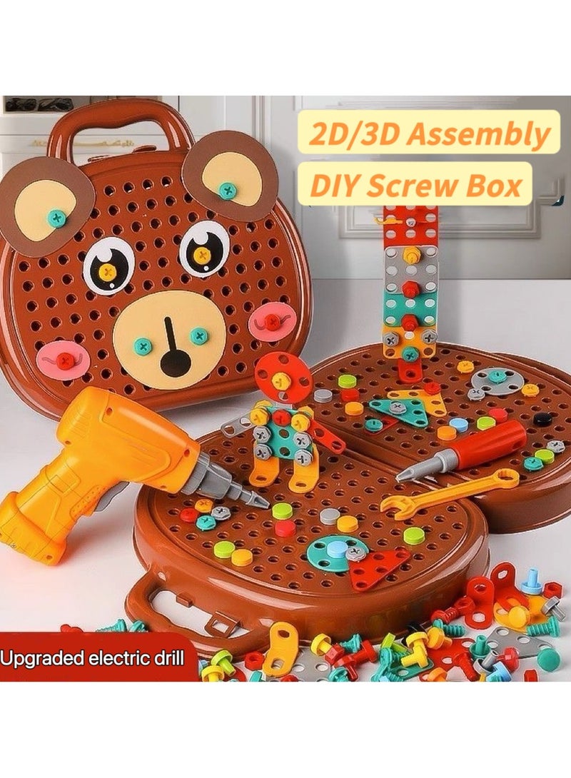 Magic Montessori Screw and Drill Puzzle Toy Set,Kids Screwdriver Toy Set,204Pcs Educational Construction Building kit,2D/3D Creativity Tool Educational Toys Gift for Age 3-12 Years Old Boys Girls(Brown Bear) - Image 5