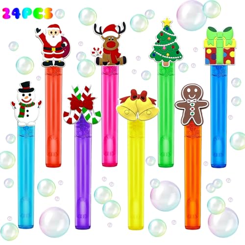 uoyoi Christmas Party Favors24Pcs Christmas Bubble Wands for KidsXmas Bubble Wand for Birthday Party SuppliesClassroom Prizes Pinata Goodie Bag Stuffers Gift - Image 1