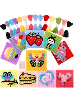 Pllieay Kids 10-In-1 Cross Stitch Beginner Kit For Kids, Includes Instruction Of 10 Different Patterns, 10 Blank Plastic Canvas For Needlework, And 14 Colored Threads, Needlepoint Starter Sewing Set  - Image 1