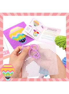 Pllieay Kids 10-In-1 Cross Stitch Beginner Kit For Kids, Includes Instruction Of 10 Different Patterns, 10 Blank Plastic Canvas For Needlework, And 14 Colored Threads, Needlepoint Starter Sewing Set  - Image 3