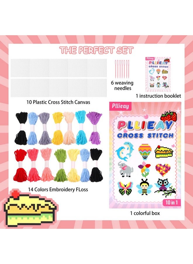 بليلي مجموعة الخياطة المتقاطعة 10 في 1 للأطفال للمبتدئين، تتضمن تعليمات 10 أنماط مختلفة، و10 قماش بلاستيكي فارغ للتطريز، و14 خيطًا ملونًا، ومجموعة خياطة إبرة مبتدئة - Image 2