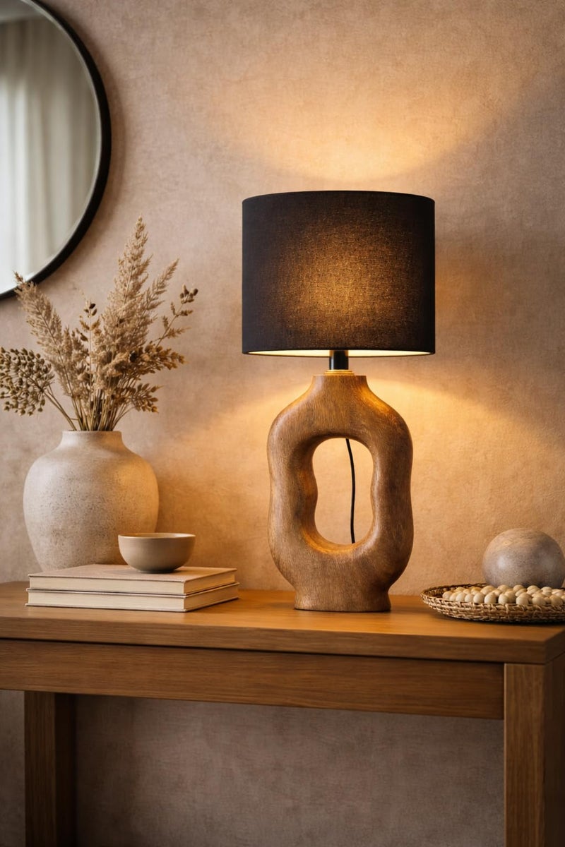 tu casa Wooden Table Lamp with Black Satin Shade | Modern Bedside & Night Lamp for Bedroom, Living Room, Home Décor & Gifting - Image 3