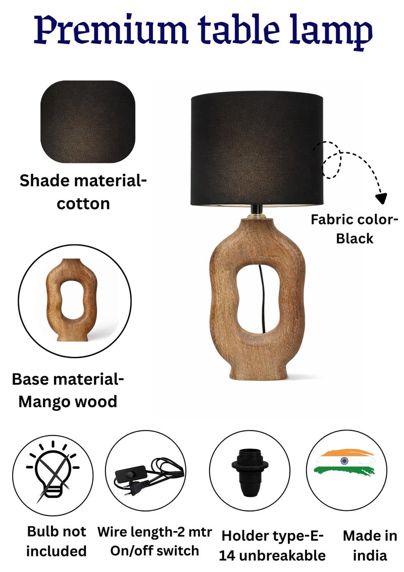 tu casa Wooden Table Lamp with Black Satin Shade | Modern Bedside & Night Lamp for Bedroom, Living Room, Home Décor & Gifting - Image 5