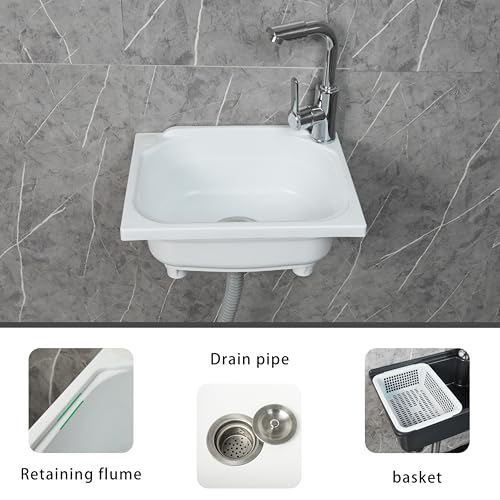 shawoo kitchen Single Bowl Utility Sink, Kitchen Wall-Mounted Sink 15.1 x 11.2 Inch With 1.26 inch faucet hole, Plastic rv sink for Home, Restaurant, Dorm, Garage, Bathroom,Laundry (white, 15.1*11.2*7.1) - Image 5