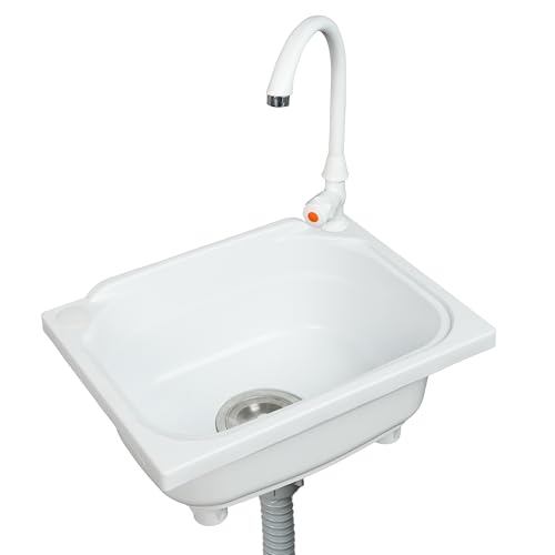 shawoo kitchen Single Bowl Utility Sink, Kitchen Wall-Mounted Sink 15.1 x 11.2 Inch With 1.26 inch faucet hole, Plastic rv sink for Home, Restaurant, Dorm, Garage, Bathroom,Laundry (white, 15.1*11.2*7.1) - Image 1