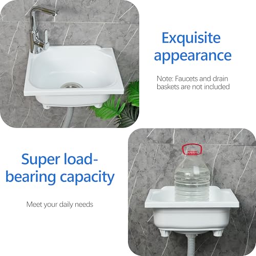 shawoo kitchen Single Bowl Utility Sink, Kitchen Wall-Mounted Sink 15.1 x 11.2 Inch With 1.26 inch faucet hole, Plastic rv sink for Home, Restaurant, Dorm, Garage, Bathroom,Laundry (white, 15.1*11.2*7.1) - Image 4