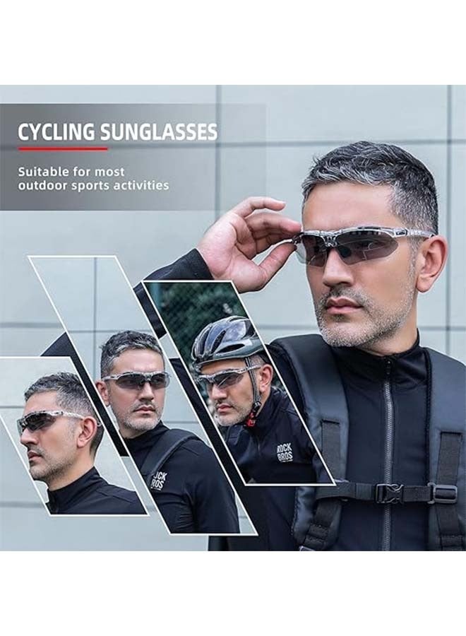 روكبروز نظارات شمسية رياضية فوتوكرومية من ROCKBROS للرجال، نظارات بيكلبول، نظارات ركوب الدراجات، نظارات شمسية للدراجات الجبلية، مع شريط مطاطي قابل للإزالة - Image 2