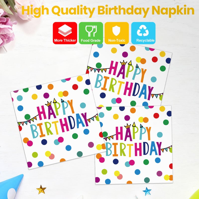 OUNIY Birthday Plates & Napkins Party supplies - 175Pcs Happy Birthday Paper Plates and Napkins Sets, Disposable Happy Birthday Dots Tableware Set for Boys Girls Party Decorations, Serves 25 - Image 5