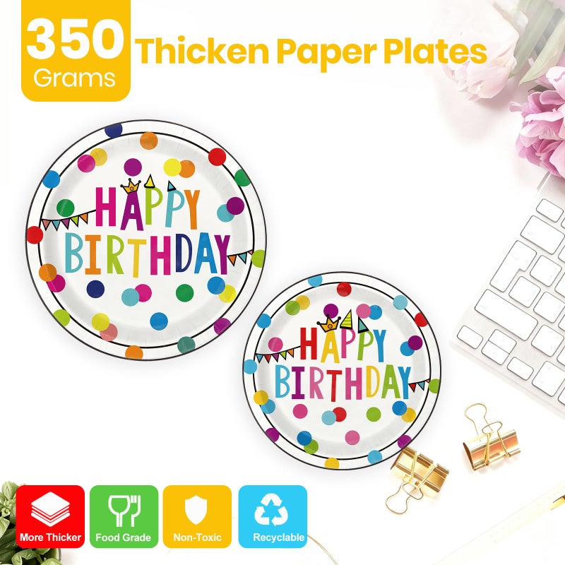 OUNIY Birthday Plates & Napkins Party supplies - 175Pcs Happy Birthday Paper Plates and Napkins Sets, Disposable Happy Birthday Dots Tableware Set for Boys Girls Party Decorations, Serves 25 - Image 4