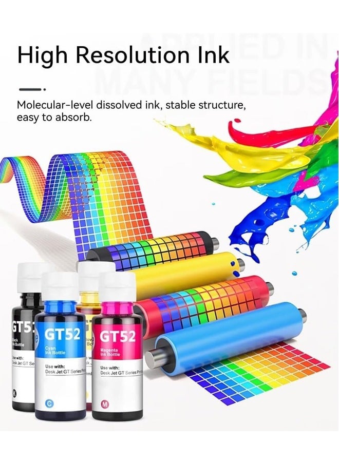 Office Maker - Office Maker GT51 Black & GT52 Color Ink Bottle for HP Ink Tank 319 410 419 Smart Tank 500 502 508 511 514 515 518 538 571 615 720 750 790 DeskJet GT 5810 5820 5822 (Black/Cyan/Magenta/Yellow, 4 Pack) - Image 1