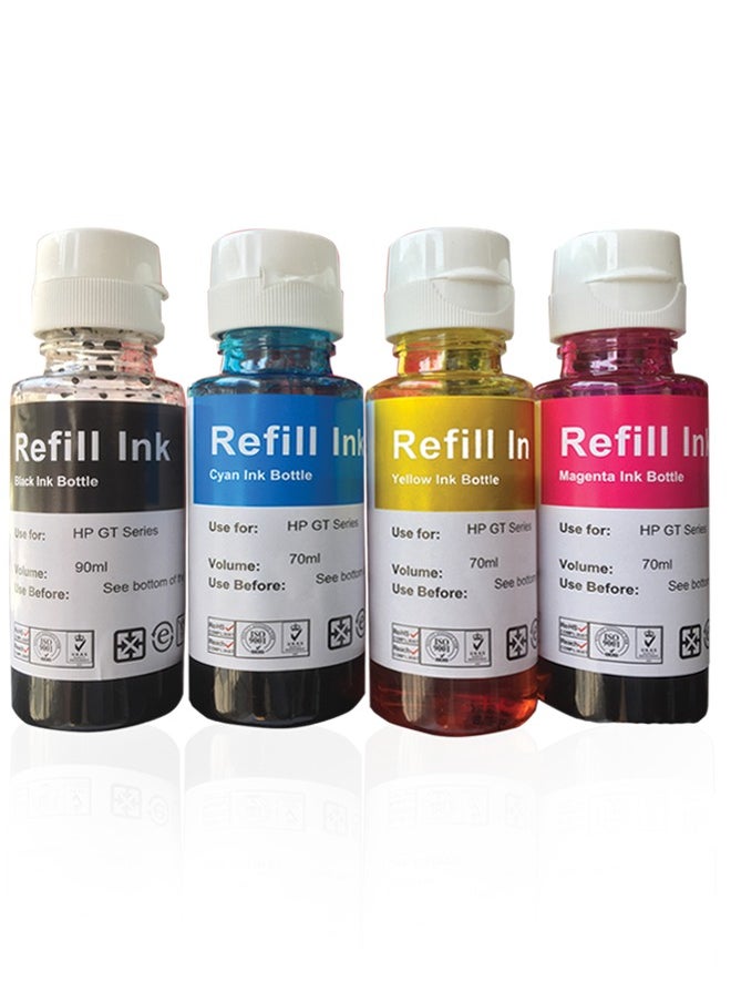 Office Maker - Office Maker GT51 Black & GT52 Color Ink Bottle for HP Ink Tank 319 410 419 Smart Tank 500 502 508 511 514 515 518 538 571 615 720 750 790 DeskJet GT 5810 5820 5822 (Black/Cyan/Magenta/Yellow, 4 Pack) - Image 1