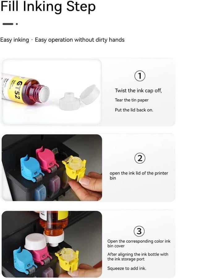 أوفيس ميكر Office Maker GT51 Black & GT52 Color Ink Bottle for HP Ink Tank 319 410 419 Smart Tank 500 502 508 511 514 515 518 538 571 615 720 750 790 DeskJet GT 5810 5820 5822 (Black/Cyan/Magenta/Yellow, 4 Pack) - Image 3