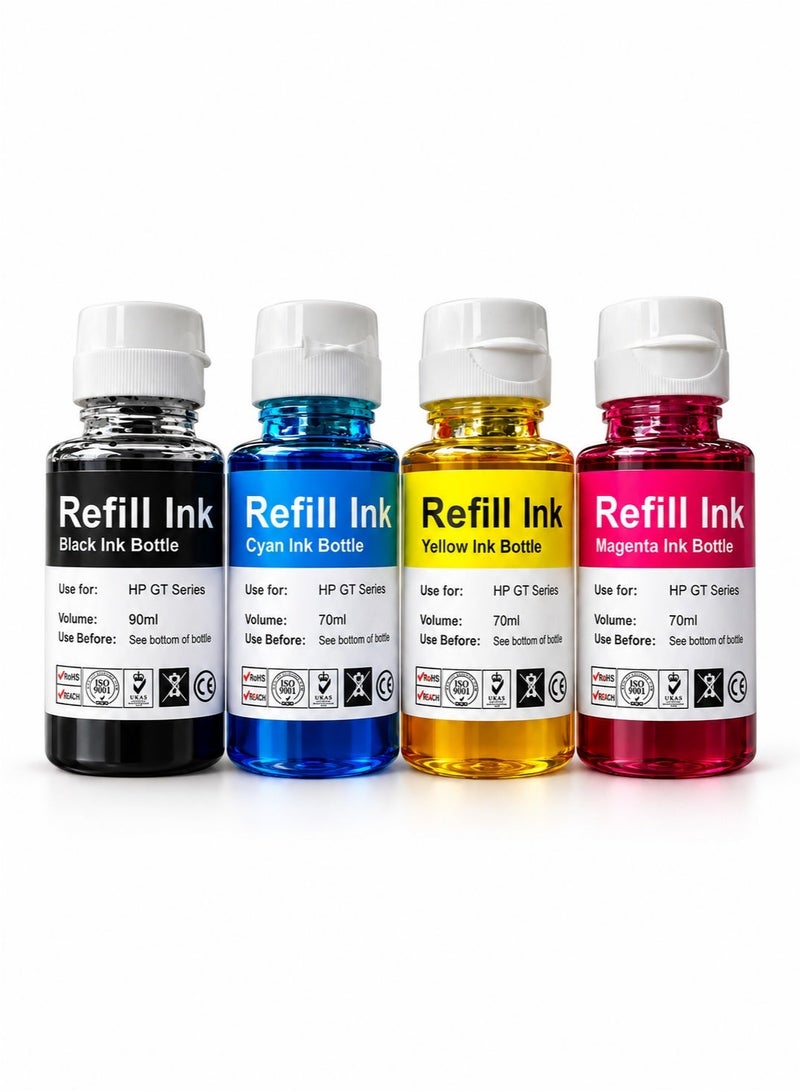 أوفيس ميكر Office Maker GT51 Black & GT52 Color Ink Bottle for HP Ink Tank 319 410 419 Smart Tank 500 502 508 511 514 515 518 538 571 615 720 750 790 DeskJet GT 5810 5820 5822 (Black/Cyan/Magenta/Yellow, 4 Pack) - Image 1