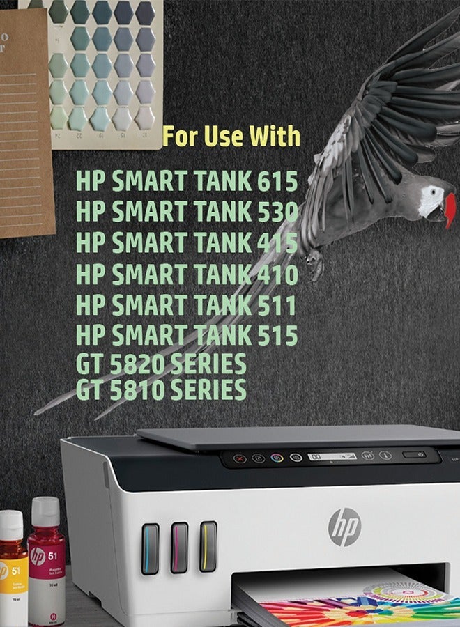 أوفيس ميكر Office Maker GT51 Black & GT52 Color Ink Bottle for HP Ink Tank 319 410 419 Smart Tank 500 502 508 511 514 515 518 538 571 615 720 750 790 DeskJet GT 5810 5820 5822 (Black/Cyan/Magenta/Yellow, 4 Pack) - Image 2