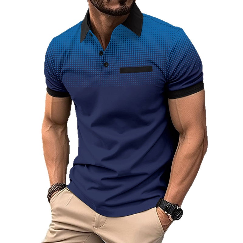 Men's Gradient Dot Print Short Sleeve Polo Shirt - Image 2