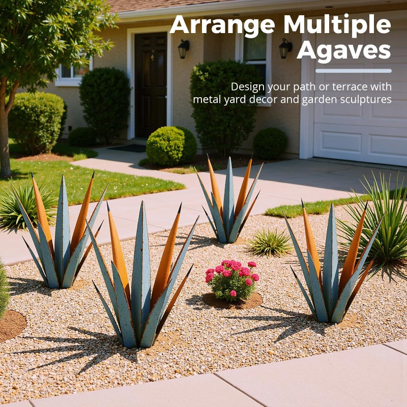 KODIBO 24â€ Large Metal Agave Plants Outdoor Decor, Vintage Blue Tequila Rustic Sculpture Outdoor Statues, Agave Metal Plants for Yard Garden Lawn Ornamentsï¼ŒArtisan Metal Agave Landscape Decor - Image 4
