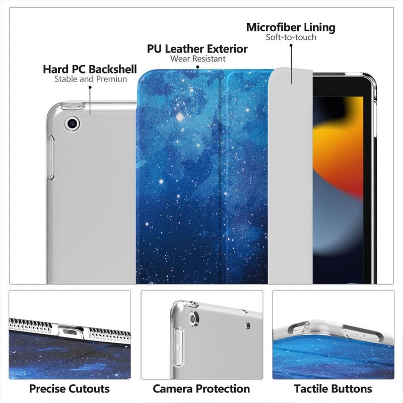 MoKo Case Fit New iPad 9th Generation 2021/8th Generation 2020/7th Gen 2019, iPad 10.2 Case - Slim Smart Shell Stand Cover with Translucent Frosted Back Protector, Blue Starry Sky - Image 4