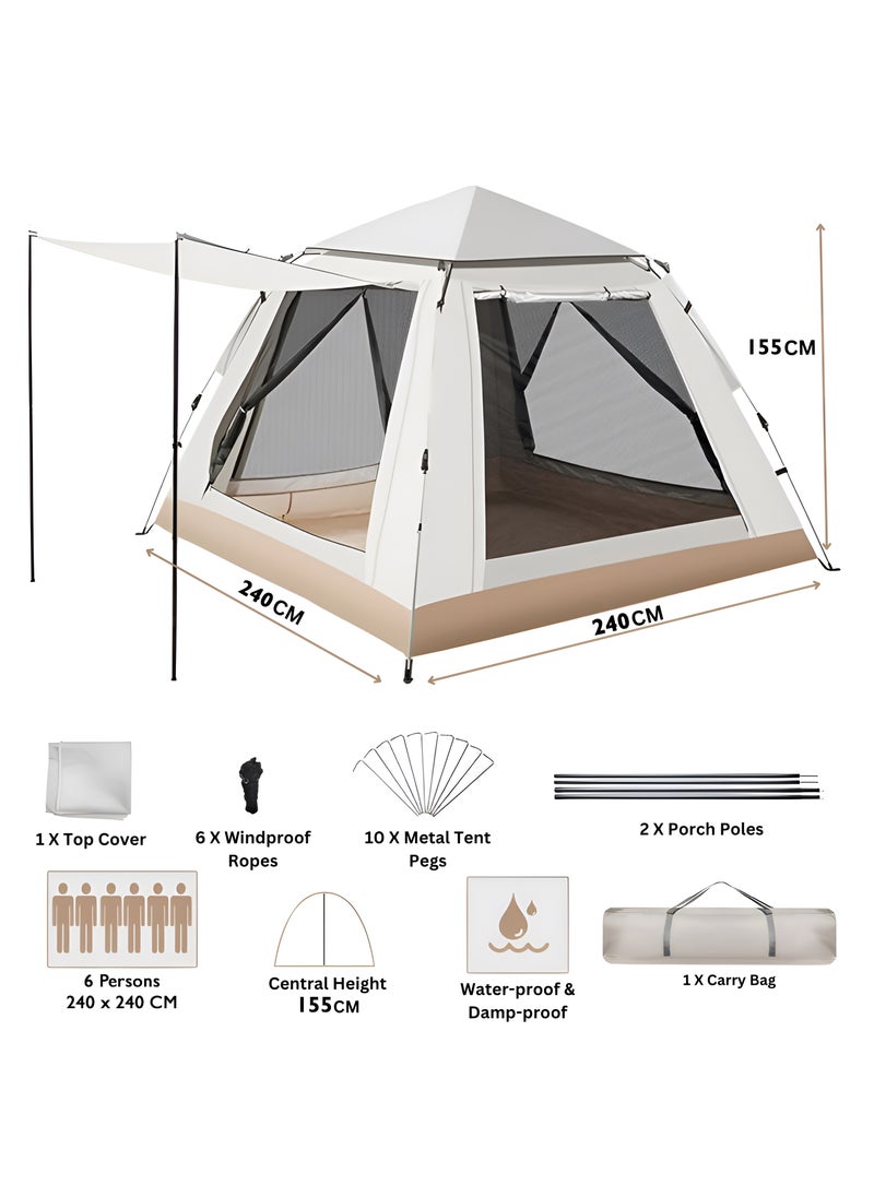 HEXAR - 6 Person Camping Tent Automatic Instant Pop-Up Tent Lightweight Portable Tent Outdoor Camping Waterproof Windproof Camping Tent And Mesh Windows 2 Doors With Carry Bag - Image 1
