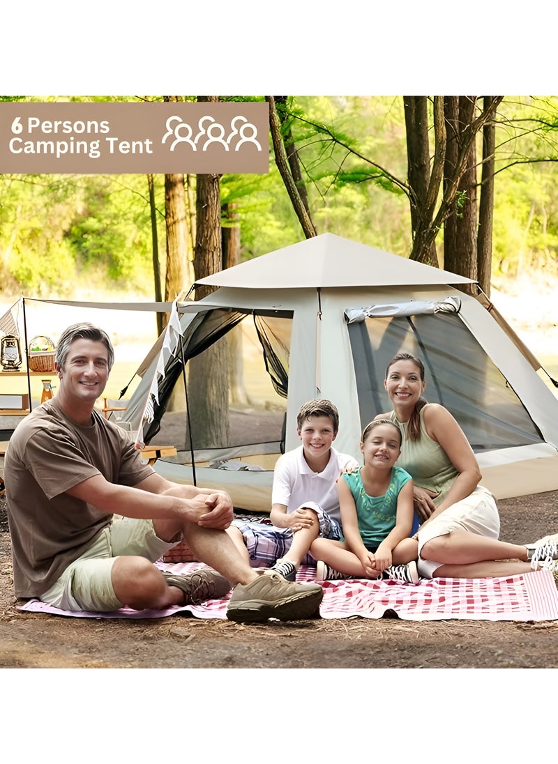 HEXAR - 6 Person Camping Tent Automatic Instant Pop-Up Tent Lightweight Portable Tent Outdoor Camping Waterproof Windproof Camping Tent And Mesh Windows 2 Doors With Carry Bag - Image 1