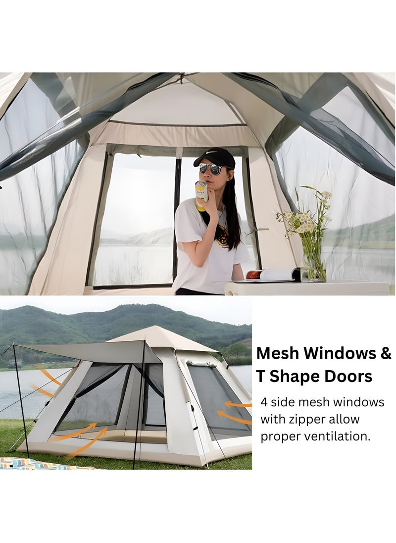 HEXAR - 6 Person Camping Tent Automatic Instant Pop-Up Tent Lightweight Portable Tent Outdoor Camping Waterproof Windproof Camping Tent And Mesh Windows 2 Doors With Carry Bag - Image 1
