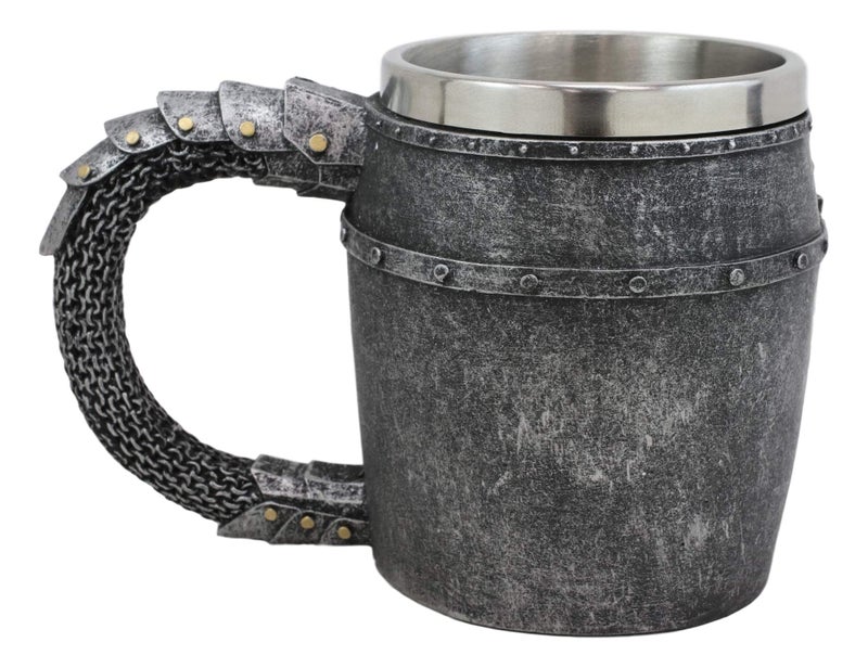 Ebros Gift Ebros Medieval Renaissance Crusader Knight Of The Cross Suit of Armor Helm Drinkware Serveware With Sculpted Chainmail Handle Stem Middle Ages Warrior Crusade War Decor (Wine Goblet Chalice) - Image 2