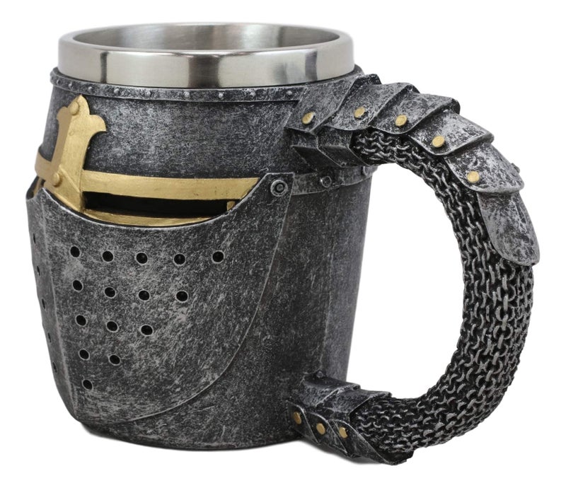 Ebros Gift Ebros Medieval Renaissance Crusader Knight Of The Cross Suit of Armor Helm Drinkware Serveware With Sculpted Chainmail Handle Stem Middle Ages Warrior Crusade War Decor (Wine Goblet Chalice) - Image 3
