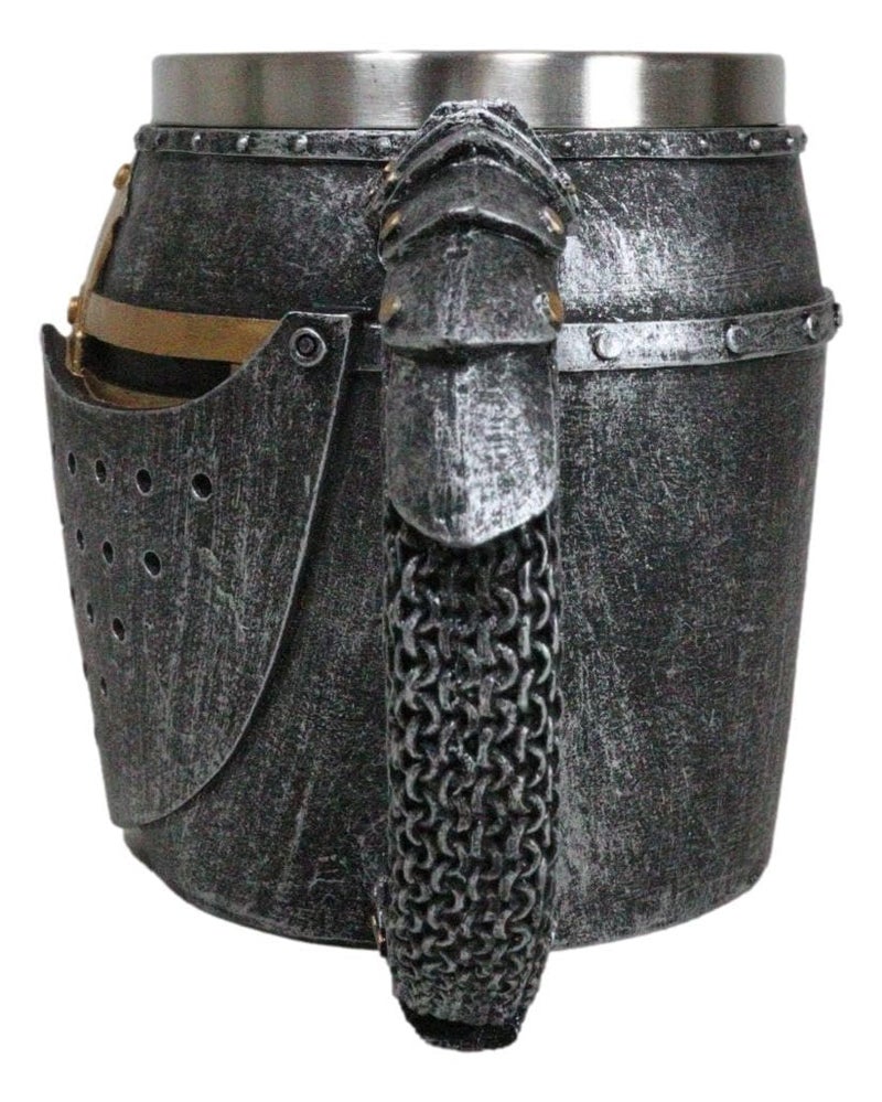 Ebros Gift Ebros Medieval Renaissance Crusader Knight Of The Cross Suit of Armor Helm Drinkware Serveware With Sculpted Chainmail Handle Stem Middle Ages Warrior Crusade War Decor (Wine Goblet Chalice) - Image 5