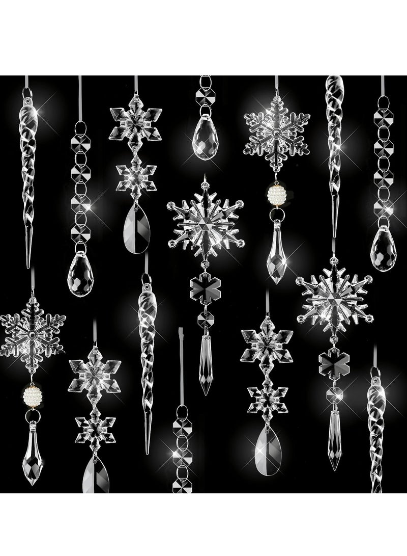 EXCEFORE Christmas Ornaments Crystal Tree Decorations, 20Pcs Acrylic Clear Hanging Crystal, Hanging Acrylic Snowflake and Icicle Ornaments for Centerpieces for Xmas Wedding Party Home Decor - Image 1