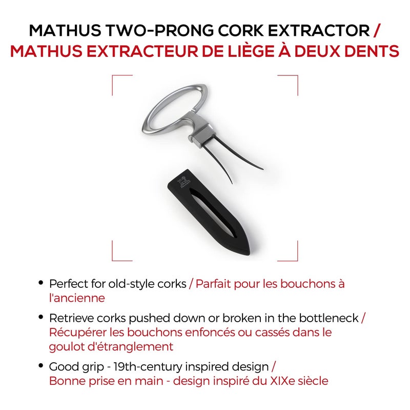 Peugeot - Mathus Corkscrew - Two-Prong Bottle Opener For Old-Style Corks, Black, 4.5 Inches - Image 2