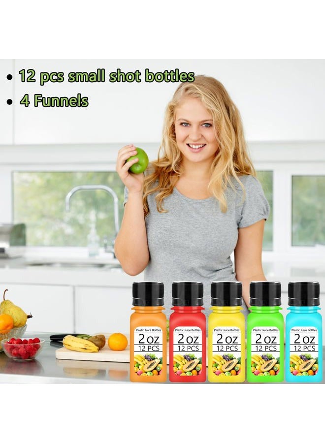Haawooky 12 Pcs 2oz Small Shot Bottles with Black Caps,Plastic Ginger Shots Containers with 4 Funnels,Clear Empty Plastic Juice Bottles for Juice, Milk and Other Beverages - Image 4