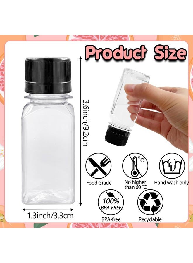 Haawooky 12 Pcs 2oz Small Shot Bottles with Black Caps,Plastic Ginger Shots Containers with 4 Funnels,Clear Empty Plastic Juice Bottles for Juice, Milk and Other Beverages - Image 2