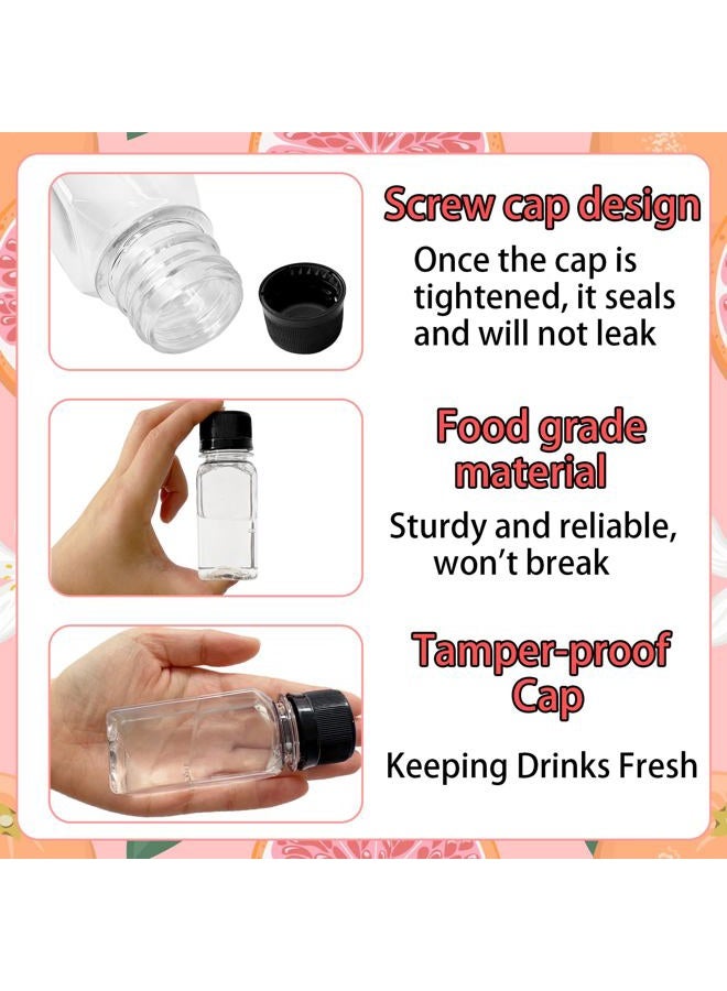 Haawooky 12 Pcs 2oz Small Shot Bottles with Black Caps,Plastic Ginger Shots Containers with 4 Funnels,Clear Empty Plastic Juice Bottles for Juice, Milk and Other Beverages - Image 3