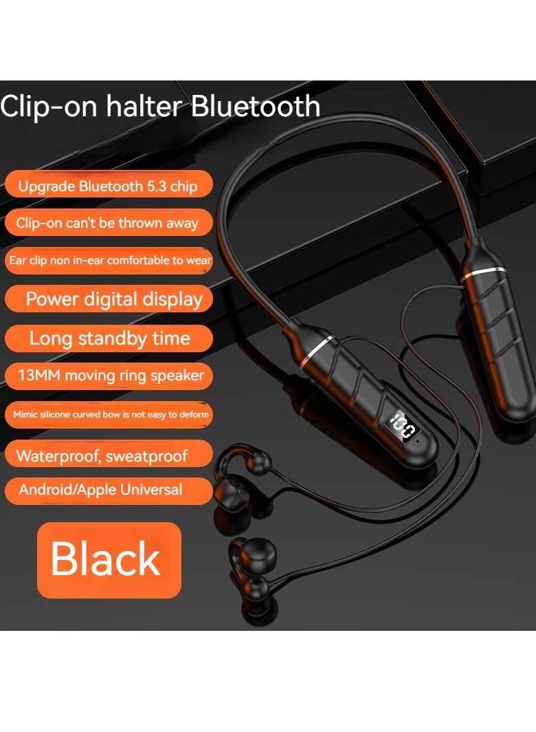 Ear Clip Type Non-in-ear Bluetooth Headset Neck-mounted Digital Display Wireless Bluetooth Sports Headset Large Capacity Battery Ultra-long Battery Life Gaming Earphone With Hands-free Function (Black) - Image 1