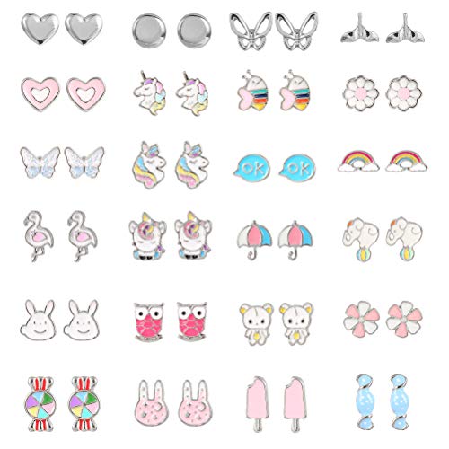 TAOMOCO 24 Pairs Hypoallergenic Stud Earrings Set for Girls Sensitive Ears With Stainless Steel Post Colorful Cute Earrings for Girls Women - Image 1