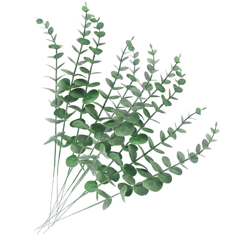 Tinsow 10 PCS Real Touch Leaf Artificial Eucalyptus Stem Faux Eucalyptuses Wedding Bouquet Centerpiece Home Decor Green 10