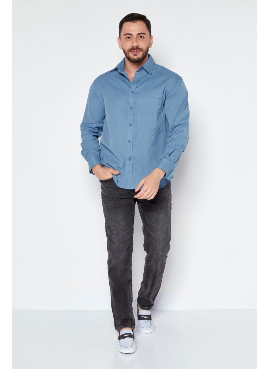 Selected Homme Men Regular Fit Textured Long Sleeves Casual Shirt, Blue  - Image 2
