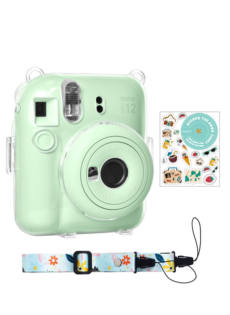 Generic Clear Case for Fuji Instax Mini 12 /Polaroid Mini 12, Case for Fujifilm Instax Mini 12 Instant Camera with Back Photos Pocket, Shoulder Strap and Beautiful Sticker  - Image 1