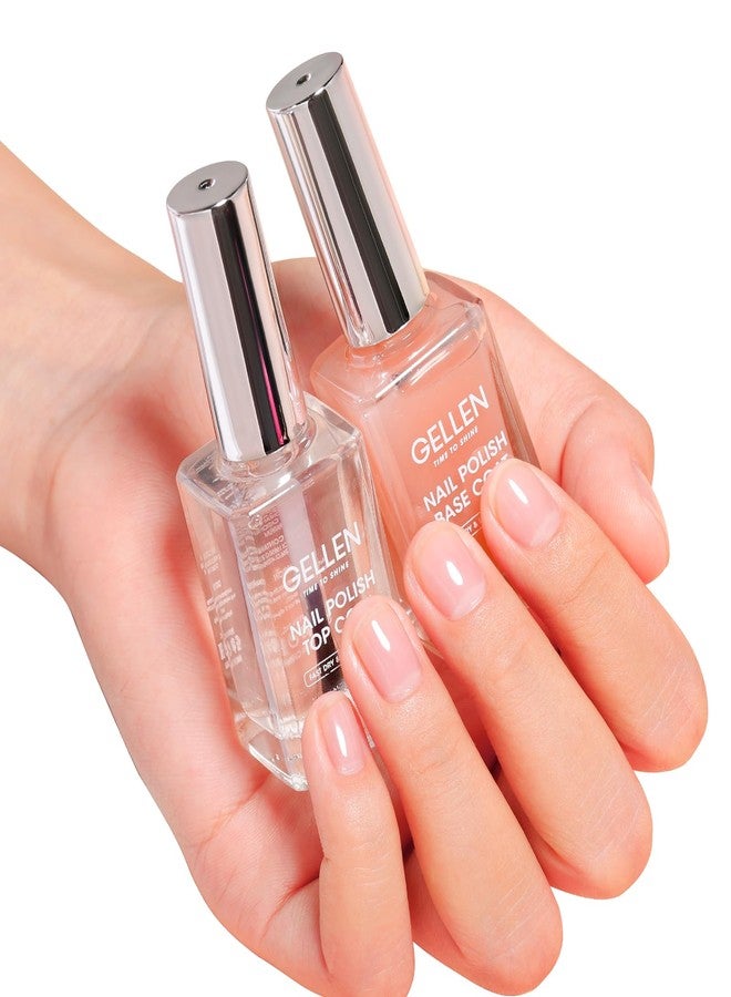 Gellen Clear Nail Polish Base Top Coat, No Wipe Shine Top Coat & 4-In-1 Tinted Nude Base Coat Strengthens Nails - Calcium, Quick Dry Natural Color Regular Nail Polish, Not UV Gel, Hema Free, Non-toxic - Image 1