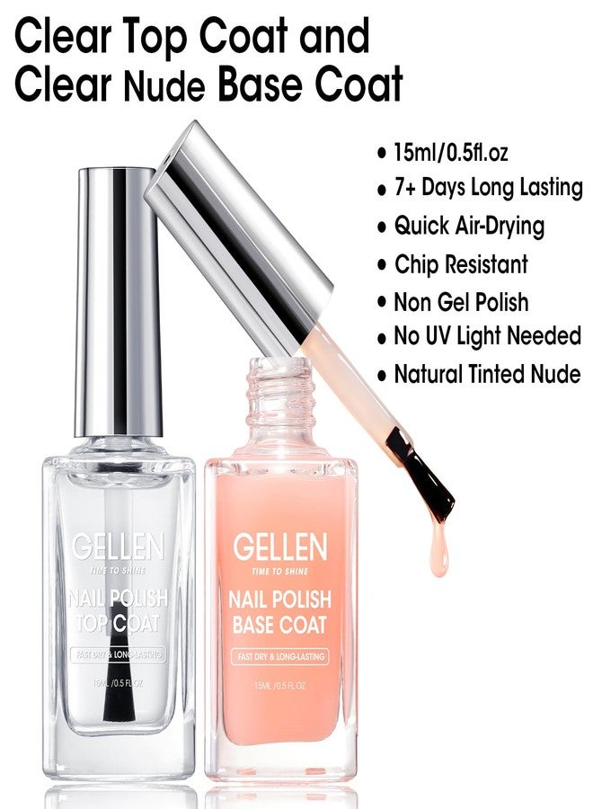 Gellen Clear Nail Polish Base Top Coat, No Wipe Shine Top Coat & 4-In-1 Tinted Nude Base Coat Strengthens Nails - Calcium, Quick Dry Natural Color Regular Nail Polish, Not UV Gel, Hema Free, Non-toxic - Image 2