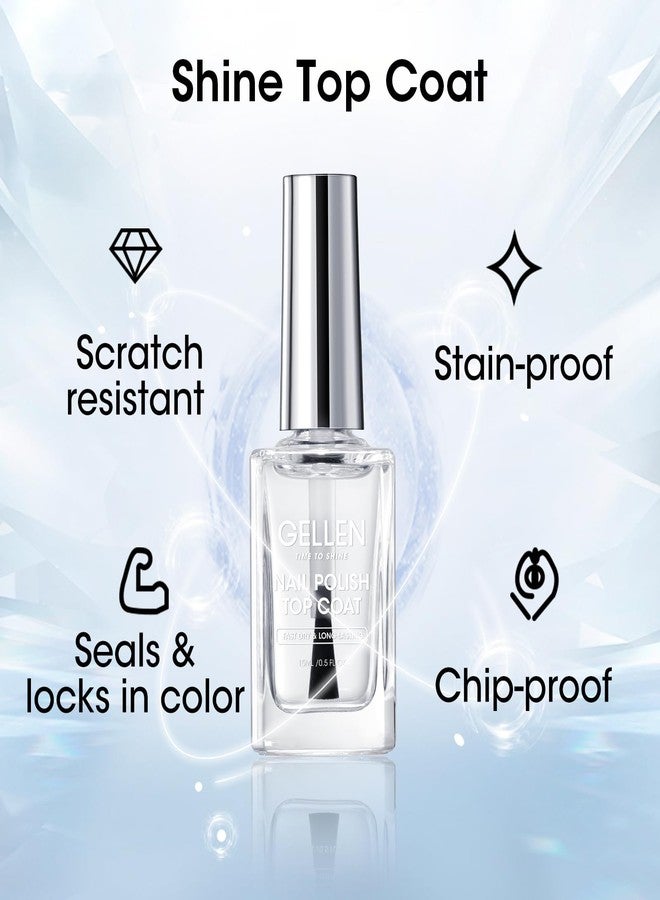 Gellen Clear Nail Polish Base Top Coat, No Wipe Shine Top Coat & 4-In-1 Tinted Nude Base Coat Strengthens Nails - Calcium, Quick Dry Natural Color Regular Nail Polish, Not UV Gel, Hema Free, Non-toxic - Image 4