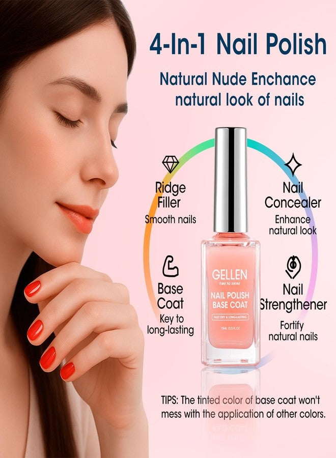 Gellen Clear Nail Polish Base Top Coat, No Wipe Shine Top Coat & 4-In-1 Tinted Nude Base Coat Strengthens Nails - Calcium, Quick Dry Natural Color Regular Nail Polish, Not UV Gel, Hema Free, Non-toxic - Image 3