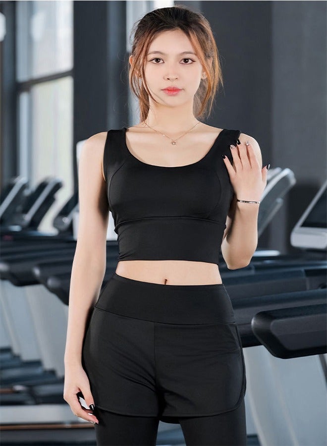 2-Pieces/Set Women Yoga Running Shockproof Sports Bra with Stretch Tight Trousers,Quick Dry Yoga Vest Gym Suit Sets,Cycling Tank Top and Sports Pants,Colour Black  - Image 3